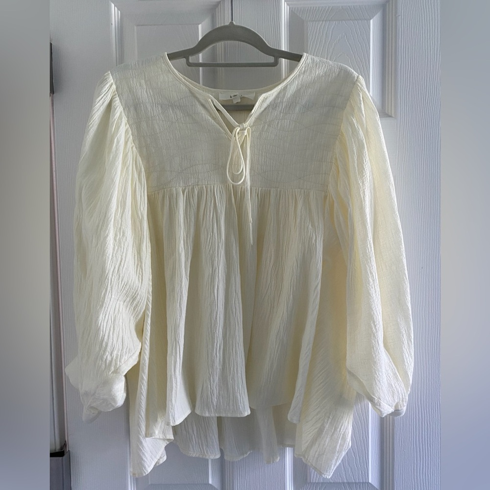 Amente boho cotton white quilted peasant top blouse